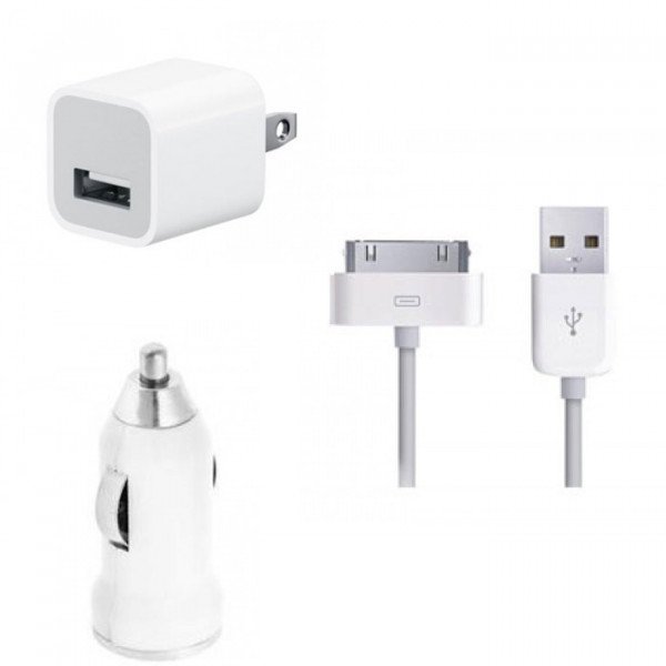 Wholesale iPhone 4S 4 3-in-1 House & Car Charger (White)
